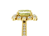 Yellow gold Fancy Yellow Princess  Halo Milgrain Pave Diamond Ring with Four-Prong Setting 1