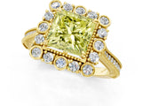 Yellow gold Fancy Yellow Princess  Halo Milgrain Pave Diamond Ring with Four-Prong Setting 3