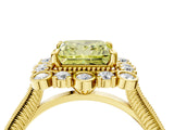 Yellow gold Fancy Yellow Princess  Halo Milgrain Pave Diamond Ring with Four-Prong Setting