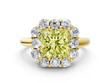 Yellow gold Fancy Yellow Princess  Halo Milgrain Solitaire with Bezel Set Side Stones and Pave Band_33