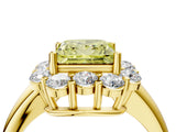 Yellow gold Fancy Yellow Princess  Halo Milgrain Solitaire with Bezel Set Side Stones and Pave Band_37