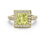 Yellow gold Fancy Yellow Princess  Halo Pavé Diamond Engagement Ring with Bezel Setting