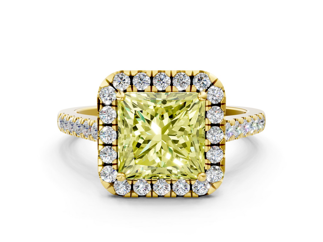Yellow gold Fancy Yellow Princess  Halo Pavé Diamond Engagement Ring with Four-Prong Setting_3