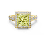 Yellow gold Fancy Yellow Princess  Halo Pavé Diamond Engagement Ring with Four-Prong Setting_31