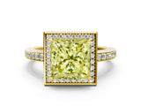 Yellow gold Fancy Yellow Princess  Halo Pave Band Solitaire Ring with Prong Setting_28
