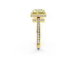 Yellow gold Fancy Yellow Princess  Halo Pave Band Solitaire Ring with Prong Setting_30