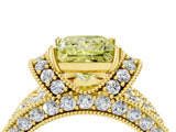 Yellow gold Fancy Yellow Princess  Halo Pave Diamond Engagement Ring with Milgrain Detailing_98