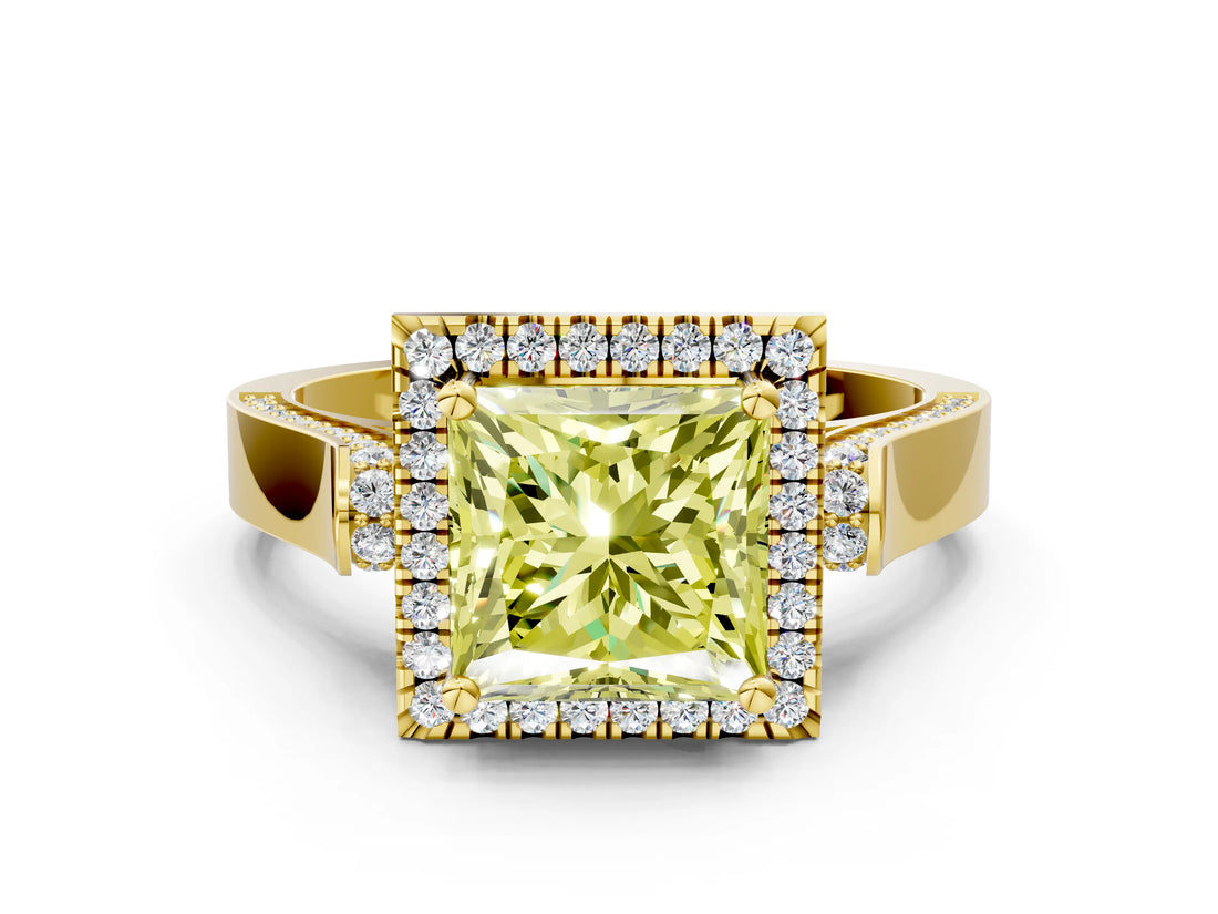 Yellow gold Fancy Yellow Princess  Halo Pave Split Shank Prong Setting Ring_39