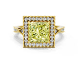 Yellow gold Fancy Yellow Princess  Halo Round Diamond Milgrain Pave Engagement Ring_3