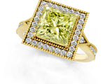 Yellow gold Fancy Yellow Princess  Halo Round Diamond Milgrain Pave Engagement Ring_4