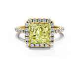 Yellow gold Fancy Yellow Princess  Halo Round Diamond Pavé Band Four-Prong Ring_3