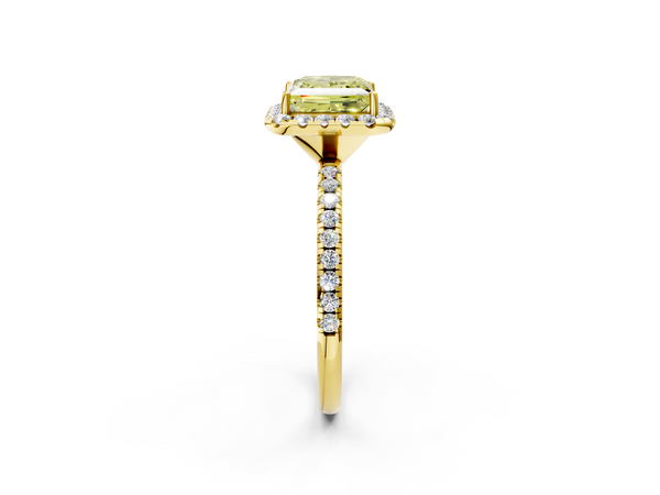 Yellow gold Fancy Yellow Princess  Halo Round Diamond Pavé Band Four-Prong Ring