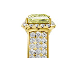 Yellow gold Fancy Yellow Princess  Halo Round Diamond Pave Band with Prong Setting