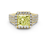 Yellow gold Fancy Yellow Princess  Halo Round Diamond Pave Band with Prong Setting_12