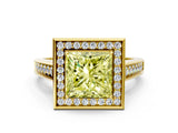 Yellow gold Fancy Yellow Princess  Halo Solitaire Diamond Ring with Pave Band and Bezel Setting_28