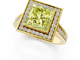 Yellow gold Fancy Yellow Princess  Halo Solitaire Diamond Ring with Pave Band and Bezel Setting_29