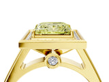 Yellow gold Fancy Yellow Princess  Halo Solitaire Diamond Ring with Pave Band and Bezel Setting_32