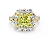 Yellow gold Fancy Yellow Princess  Halo Split Shank Diamond Engagement Ring with Pave Band and Four-Prong Setting