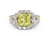 Yellow gold Fancy Yellow Princess  Halo Split Shank Diamond Engagement Ring with Prong Setting