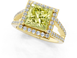 Yellow gold Fancy Yellow Princess  Halo Split Shank Diamond Ring with Four-Prong Setting_1