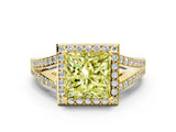 Yellow gold Fancy Yellow Princess  Halo Split Shank Pave Diamond Ring with Four-Prong Setting_29