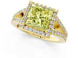 Yellow gold Fancy Yellow Princess  Halo Split Shank Pave Diamond Ring with Four-Prong Setting_30