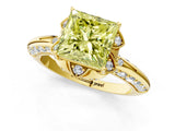 Yellow gold Fancy Yellow Princess  Halo Split Shank Pave Diamond Ring with Petal Prong Setting_21