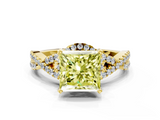 Yellow gold Fancy Yellow Princess  Halo Twist Band Solitaire Prong Setting Ring