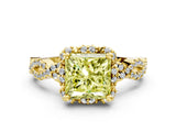 Yellow gold Fancy Yellow Princess  Halo Twist Band Solitaire Ring with Six-Prong Setting_32