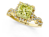 Yellow gold Fancy Yellow Princess  Halo Twist Band Solitaire Ring with Six-Prong Setting_33