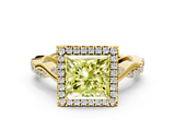 Yellow gold Fancy Yellow Princess  Halo Twist Band Solitaire Ring