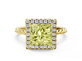 Yellow gold Fancy Yellow Princess  Halo Twisted Band Four-Prong Diamond Ring
