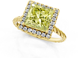 Yellow gold Fancy Yellow Princess  Halo Twisted Band Four-Prong Diamond Ring_1