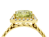 Yellow gold Fancy Yellow Princess  Halo Twisted Band Four-Prong Diamond Ring_4