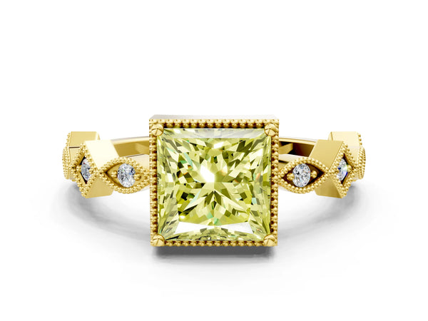 Yellow gold Fancy Yellow Princess  Milgrain Marquise Diamond Twist Band Ring