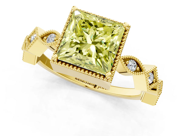 Yellow gold Fancy Yellow Princess  Milgrain Marquise Diamond Twist Band Ring