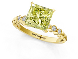 Yellow gold Fancy Yellow Princess  Solitaire Bezel Accent Diamond Engagement Ring with Beaded Band and Four-Prong Setting_1