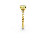 Yellow gold Fancy Yellow Princess  Solitaire Bezel Accent Diamond Engagement Ring with Beaded Band and Four-Prong Setting_2