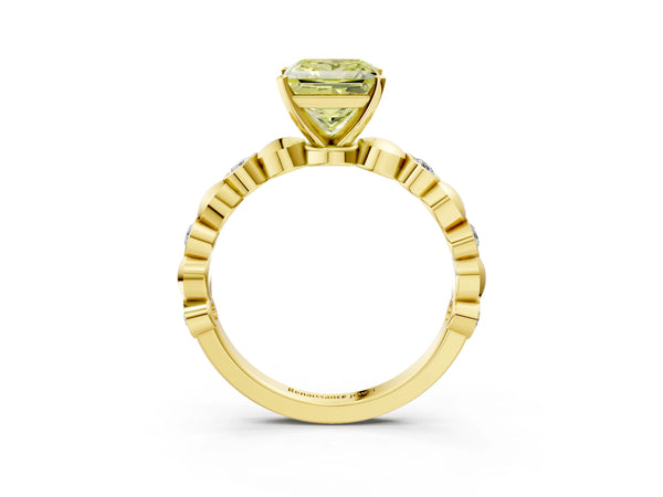 Yellow Gold Princess Cut Engagement Ring Setting for Fancy Yellow Center with Bezel Stations