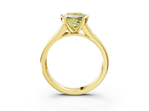 Yellow Gold Princess Cut Half Bezel Engagement Ring Setting for Fancy Yellow Center