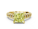 Yellow gold Fancy Yellow Princess  Solitaire Chevron Pave Diamond Engagement Ring with Six-Prong Setting