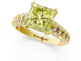 Yellow gold Fancy Yellow Princess  Solitaire Chevron Pave Diamond Engagement Ring with Six-Prong Setting_1
