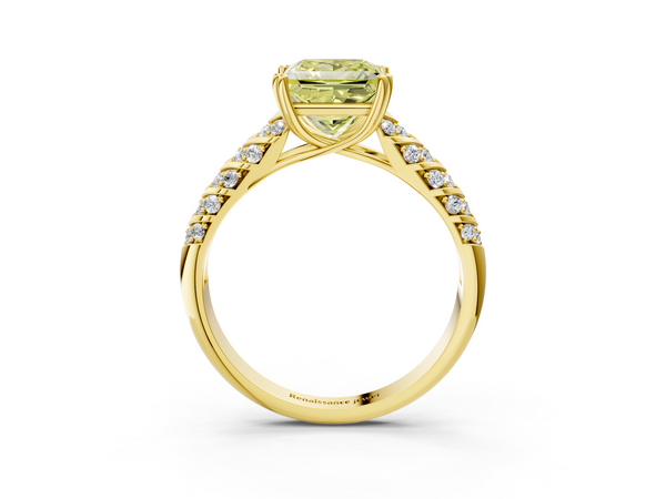 Yellow Gold Princess Cut Chevron Pave Solitaire Engagement Ring Setting for Fancy Yellow Center
