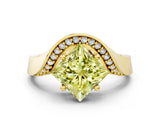 Yellow gold Fancy Yellow Princess  Solitaire Diamond Engagement Ring with Pave Band and Four-Prong Setting 1