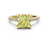 Yellow gold Fancy Yellow Princess  Solitaire Diamond Engagement Ring with Pave Band and Six-Prong Setting