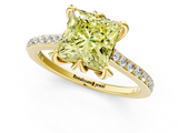 Yellow gold Fancy Yellow Princess  Solitaire Diamond Engagement Ring with Pave Band and Six-Prong Setting_1