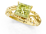 Yellow gold Fancy Yellow Princess  Solitaire Diamond Leaf Vine Band with Prong Setting_1