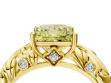Yellow gold Fancy Yellow Princess  Solitaire Diamond Leaf Vine Band with Prong Setting_4