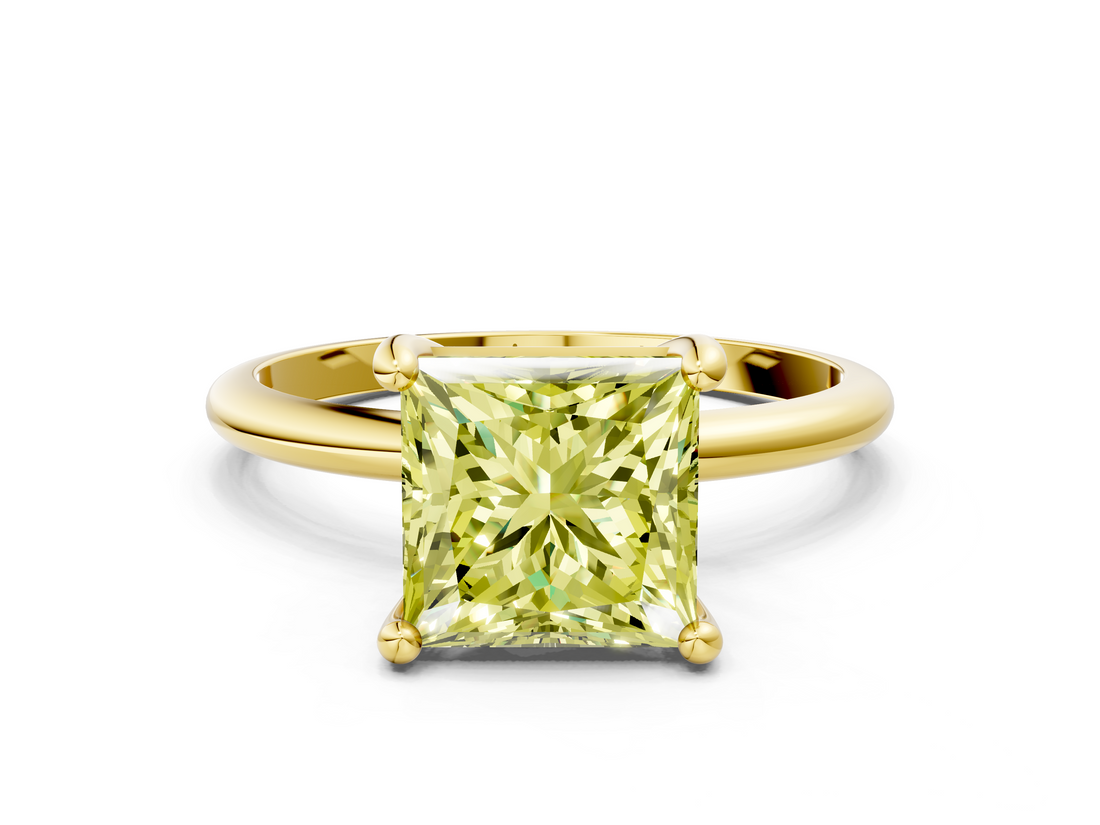 Yellow gold Fancy Yellow Princess  Solitaire Diamond Ring with 4-Prong Setting on a Classic Band_3