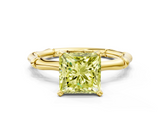 Yellow gold Fancy Yellow Princess  Solitaire Diamond Ring with Bamboo Band and Four-Prong Setting